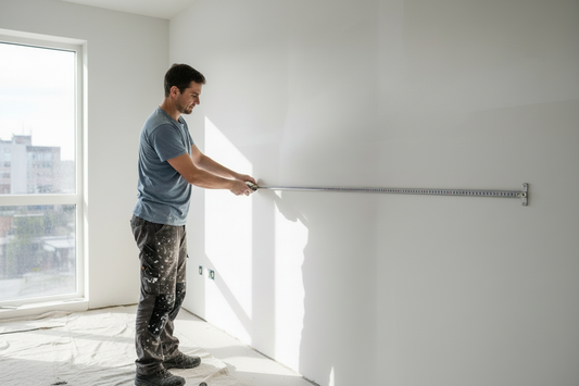 A Man Measuring a Recently Plastered Room